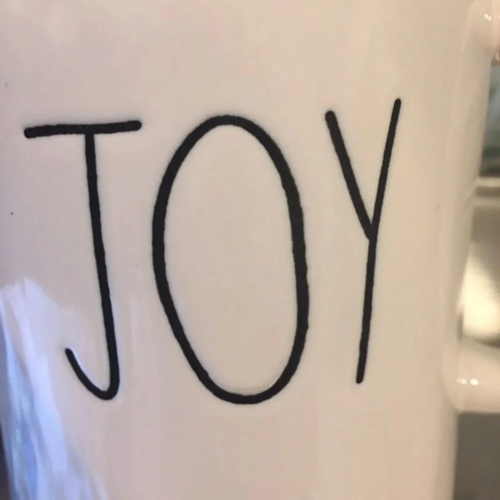 NWT Rae Dunn JOY CHEER Mug Coffee Tea ceramic gift present white black Christmas